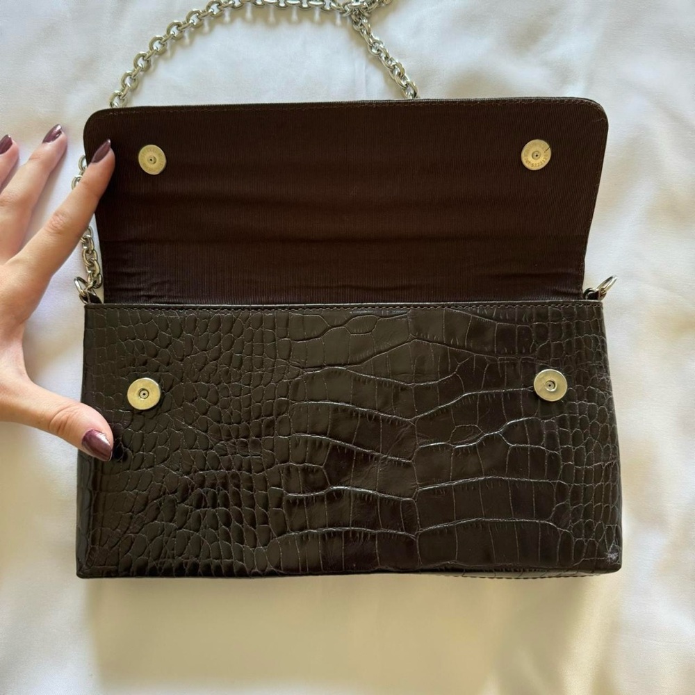 brown embossed leather shoulder / hangbag - Picture 4 of 7